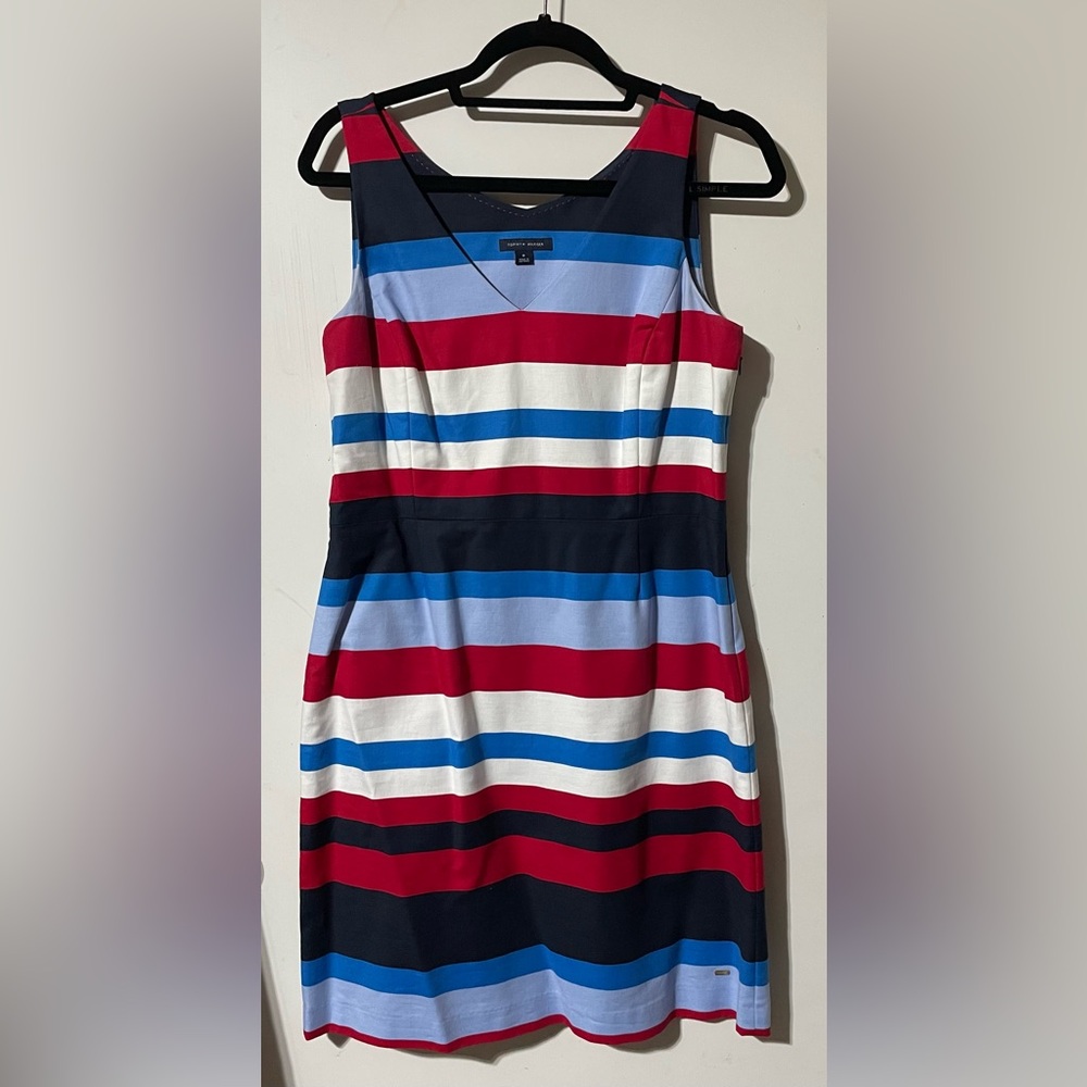 Tommy Hilfiger Blue and Red Sheath Mini Dress